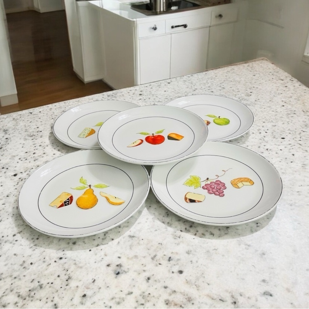 Crate & Barrel appetizer plates by Nancy Green Fruit Fromage sold as set of 5